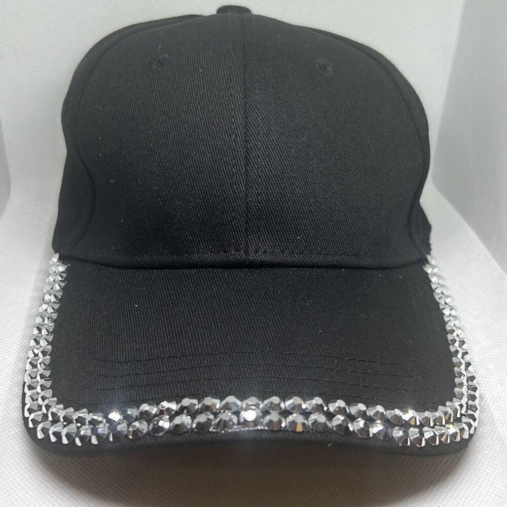 Black Rhinestone Trim Baseball Cap